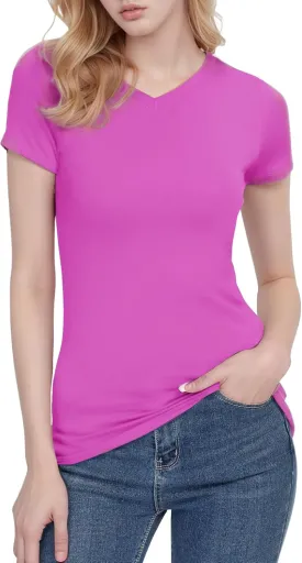 Urban CoCo Women's Basic Slim Fitted Tee Tops Short Sleeve Stretchy Bodycon V-Neck Tight T-Shirt