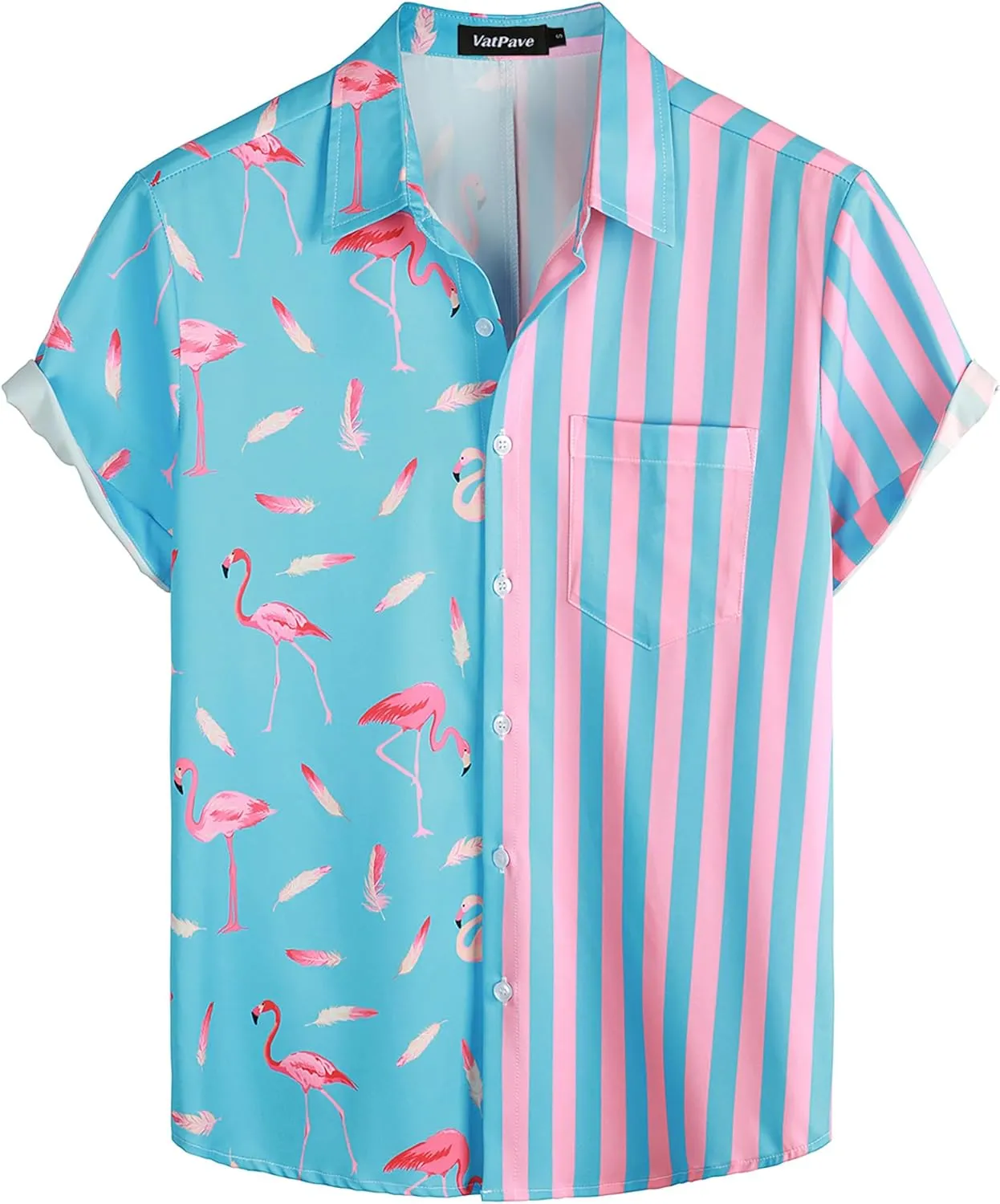 VATPAVE Mens Flamingo Hawaiian Sets Casual Short Sleeve Button Down Shirts Beach Outfits