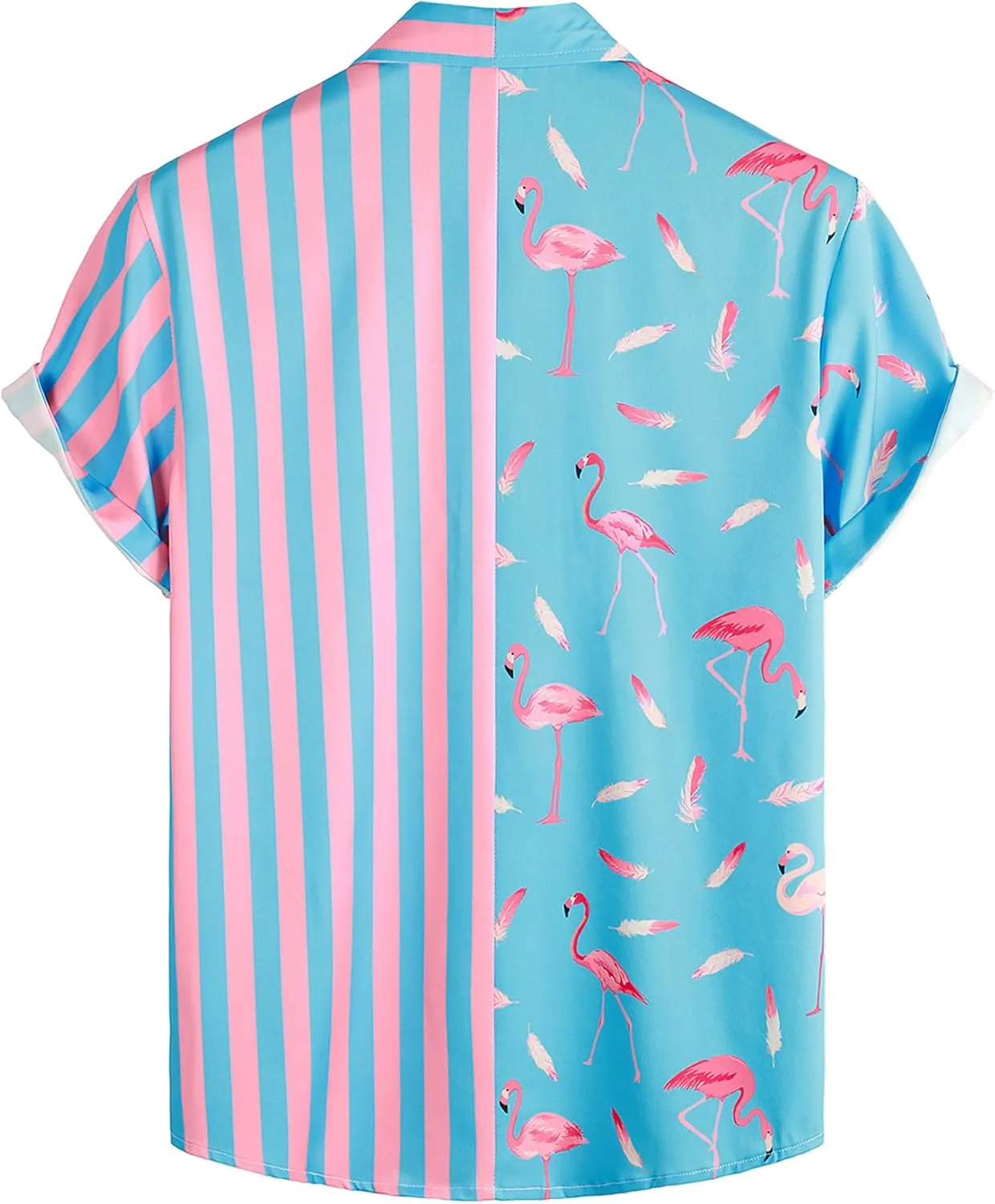 VATPAVE Mens Flamingo Hawaiian Sets Casual Short Sleeve Button Down Shirts Beach Outfits