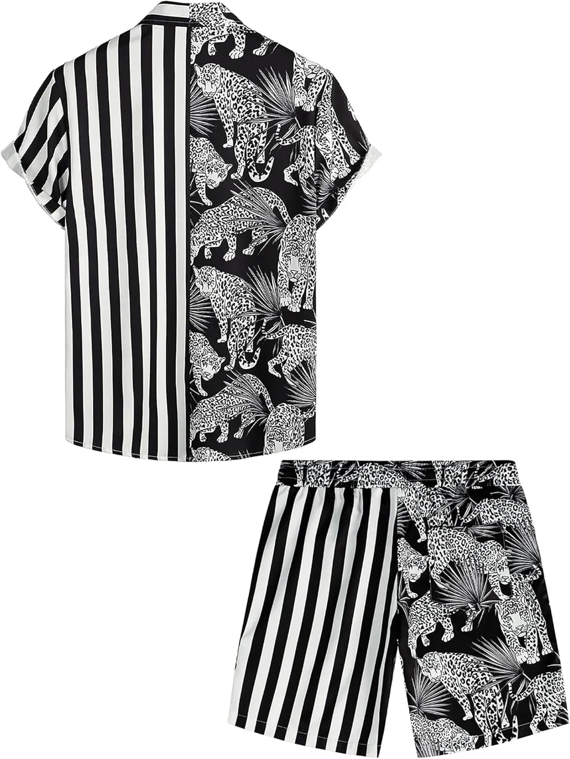 VATPAVE Mens Flamingo Hawaiian Sets Casual Short Sleeve Button Down Shirts Beach Outfits