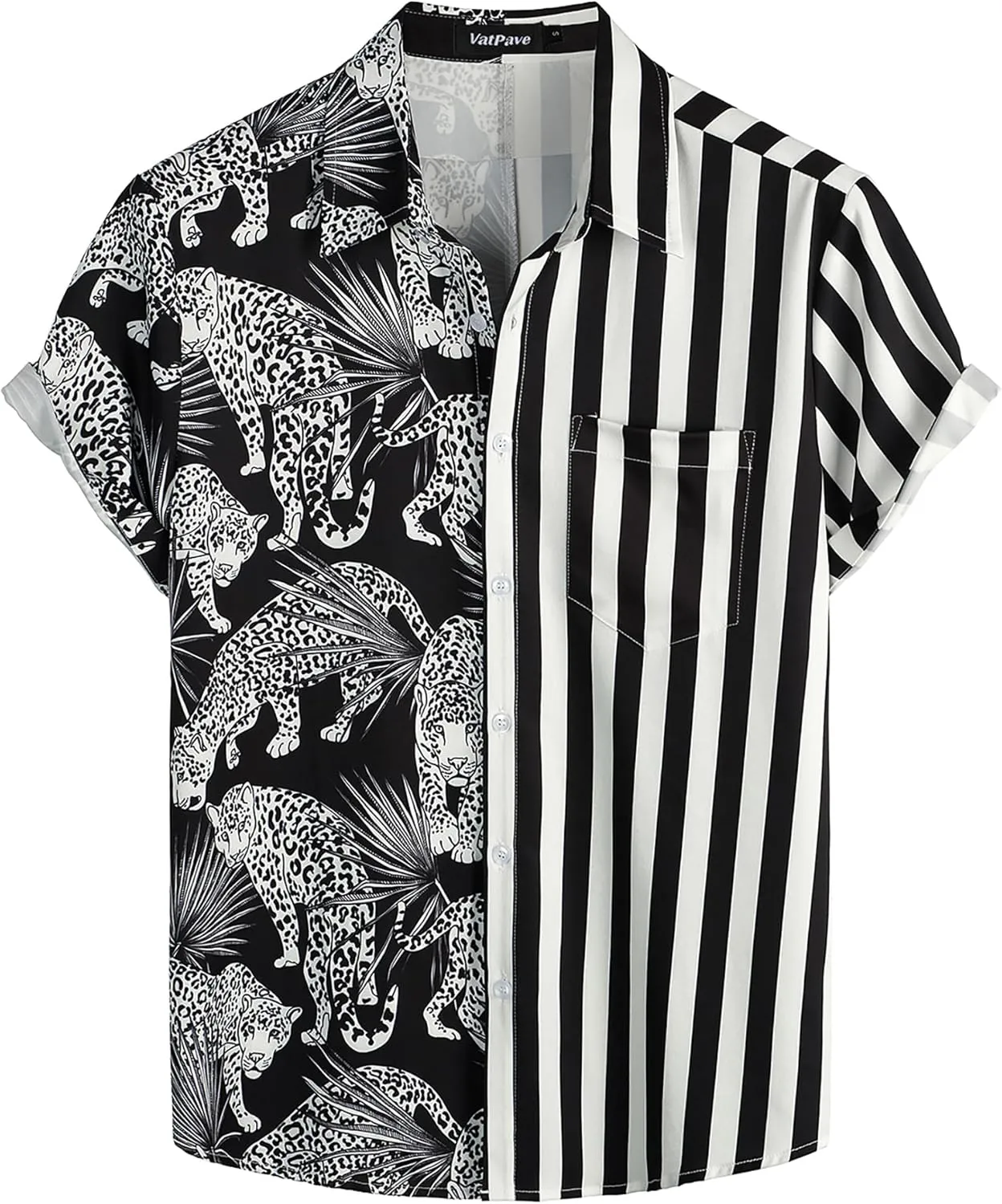 VATPAVE Mens Flamingo Hawaiian Sets Casual Short Sleeve Button Down Shirts Beach Outfits