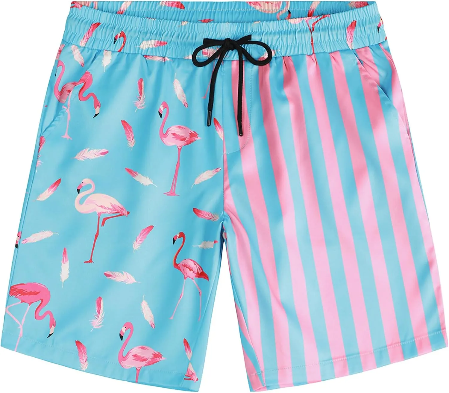 VATPAVE Mens Flamingo Hawaiian Sets Casual Short Sleeve Button Down Shirts Beach Outfits