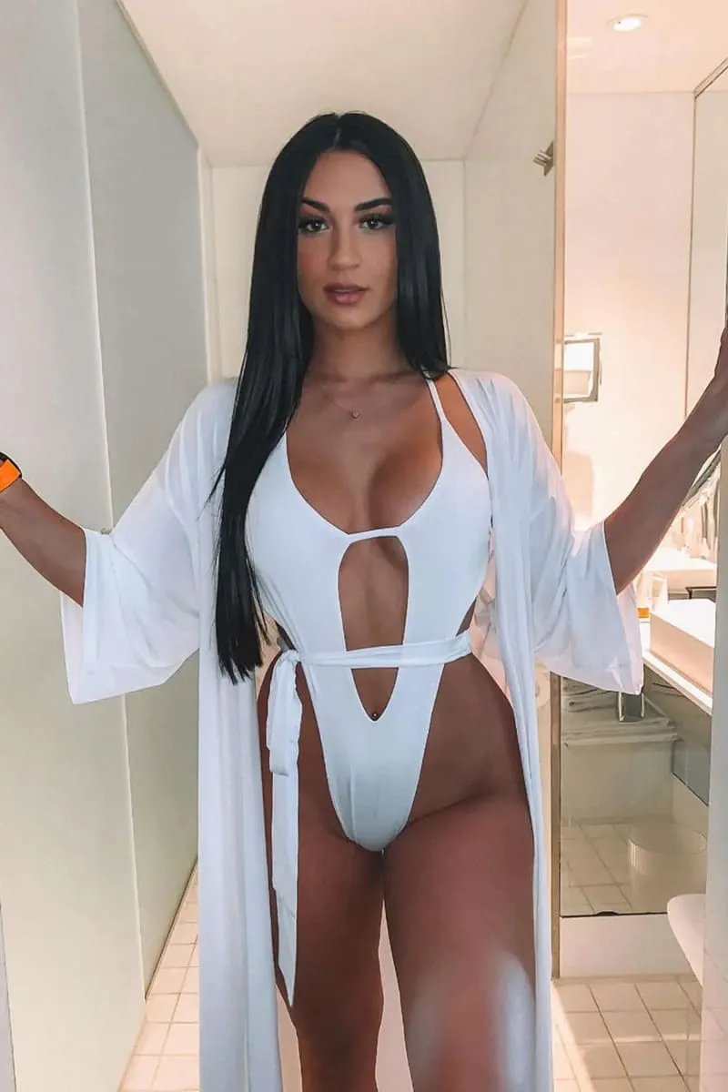White High Leg Cut Out One Piece Swimsuit