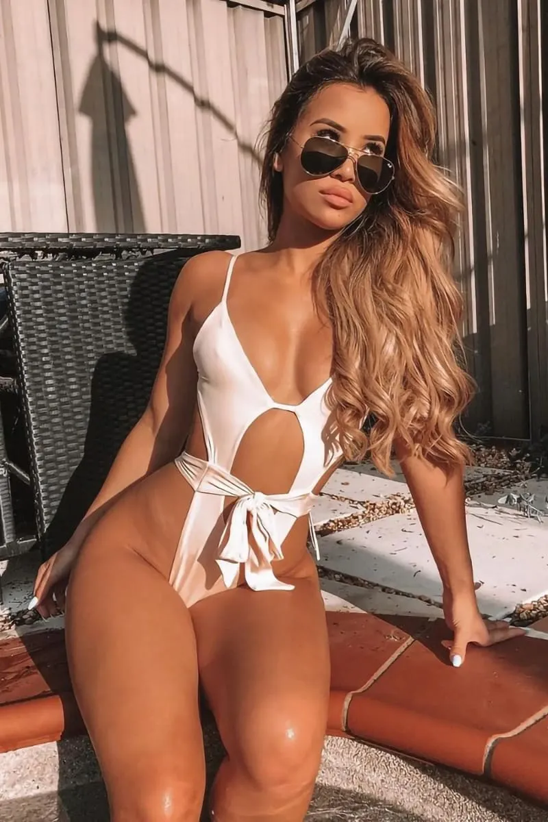 White High Leg Cut Out One Piece Swimsuit
