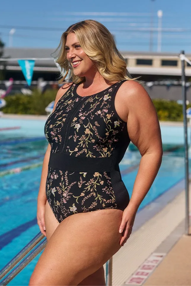 Wildflowers Chlorine Resistant Sleeveless Zip Up One Piece