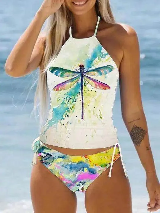 Women's Bathing Suit Drawstring Side Halter Neck Tankini