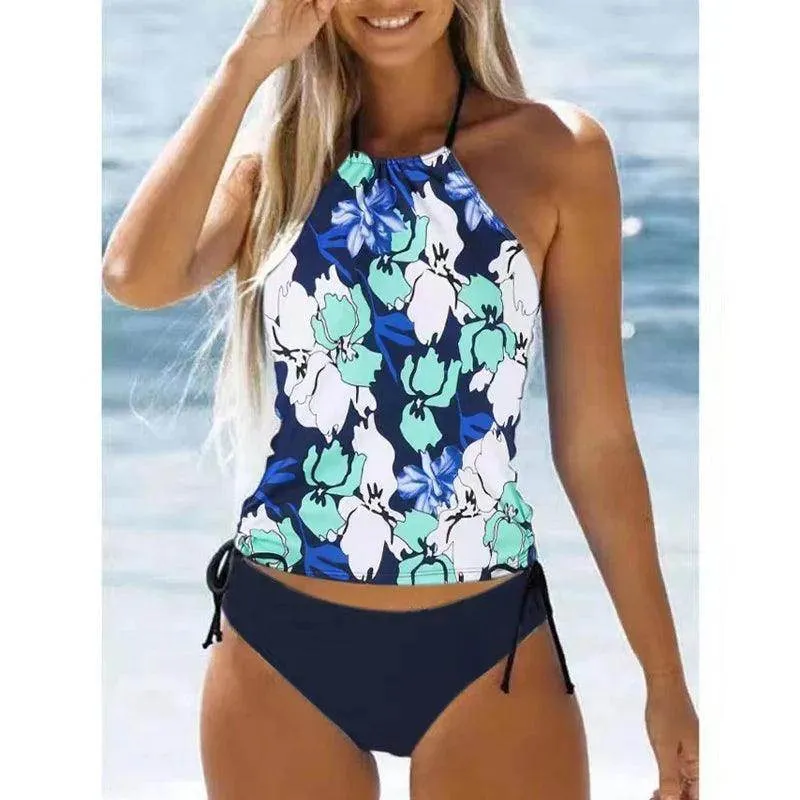 Women's Bathing Suit Drawstring Side Halter Neck Tankini