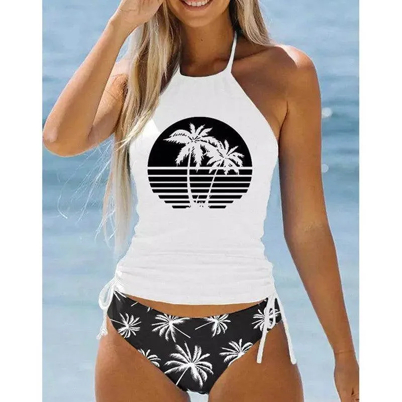 Women's Bathing Suit Drawstring Side Halter Neck Tankini