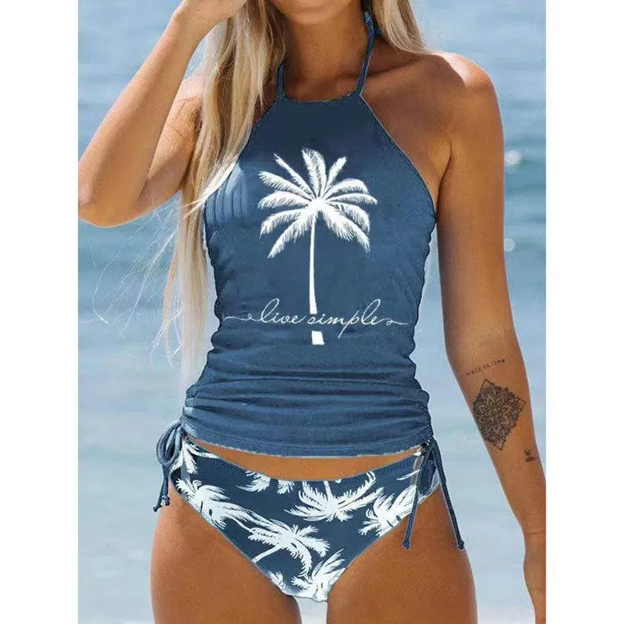 Women's Bathing Suit Drawstring Side Halter Neck Tankini