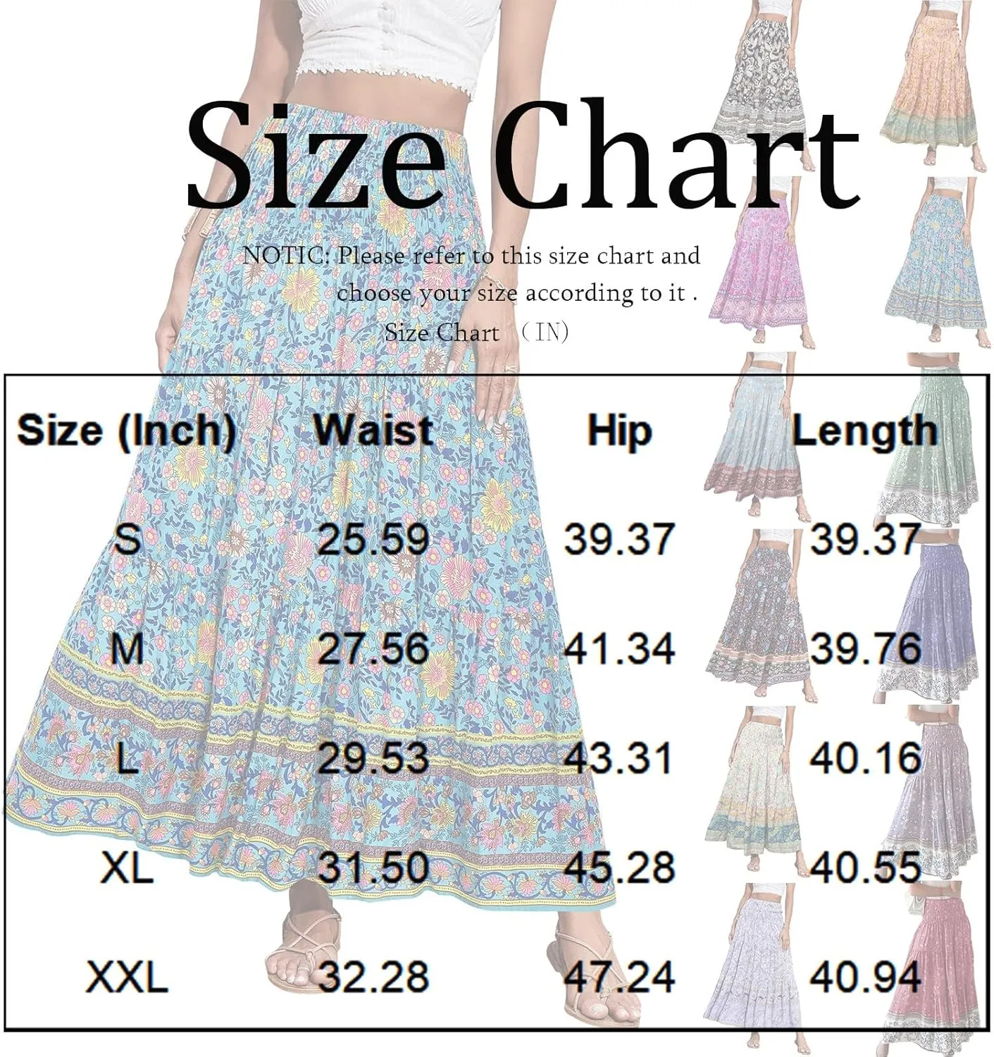 Womens Boho Maxi Skirt Summer Floral Print Flowy Long Skirts Trendy Smocked High Waisted Tiered Maxi Skirts