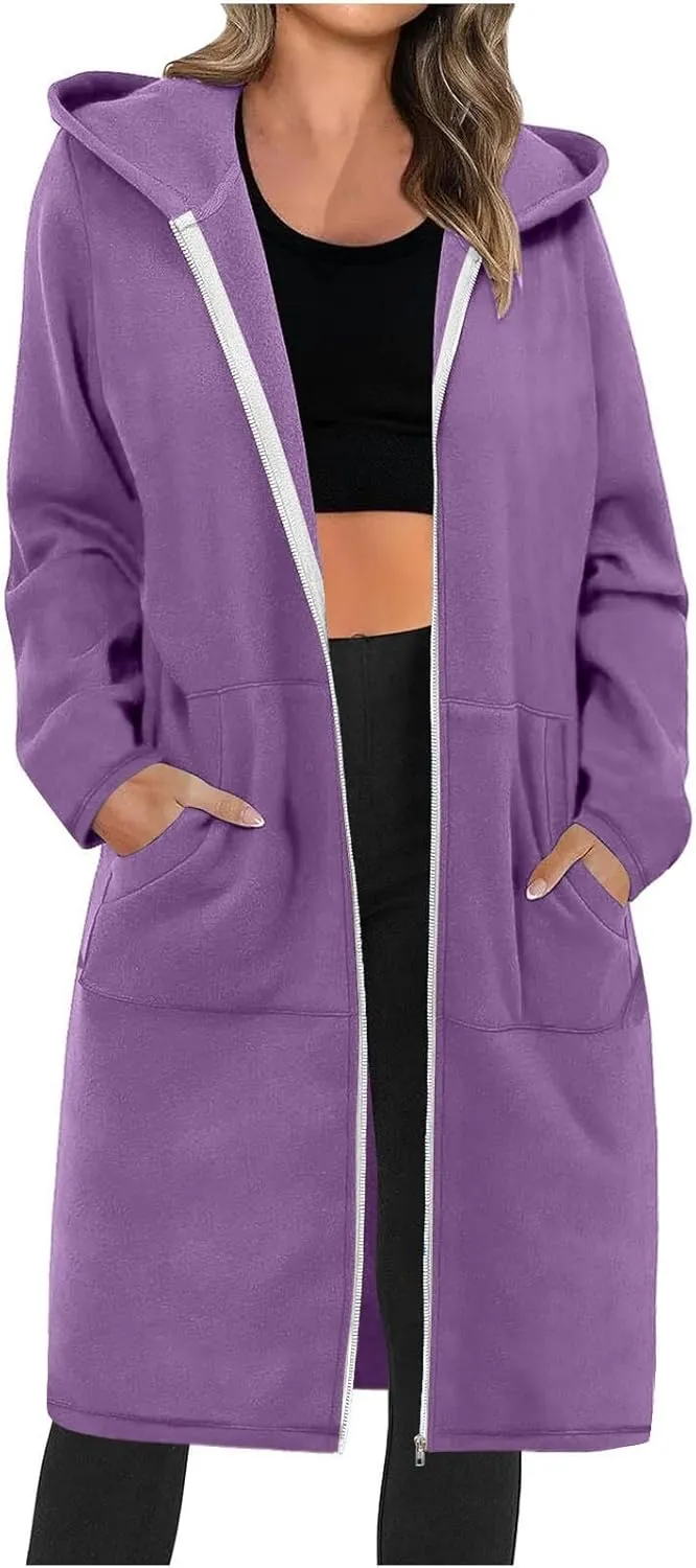 Women's Full Zip Up Hoodies Oversized Fleece Long Sleeve Sweatshirt Comfy Casual Fall Jacket Coat with Pocket 2024