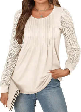 Womens Lace Long Sleeve Shirts Dressy Causal Work Blouses Flowy Tunic Tops Summer Trendy Business Outfits