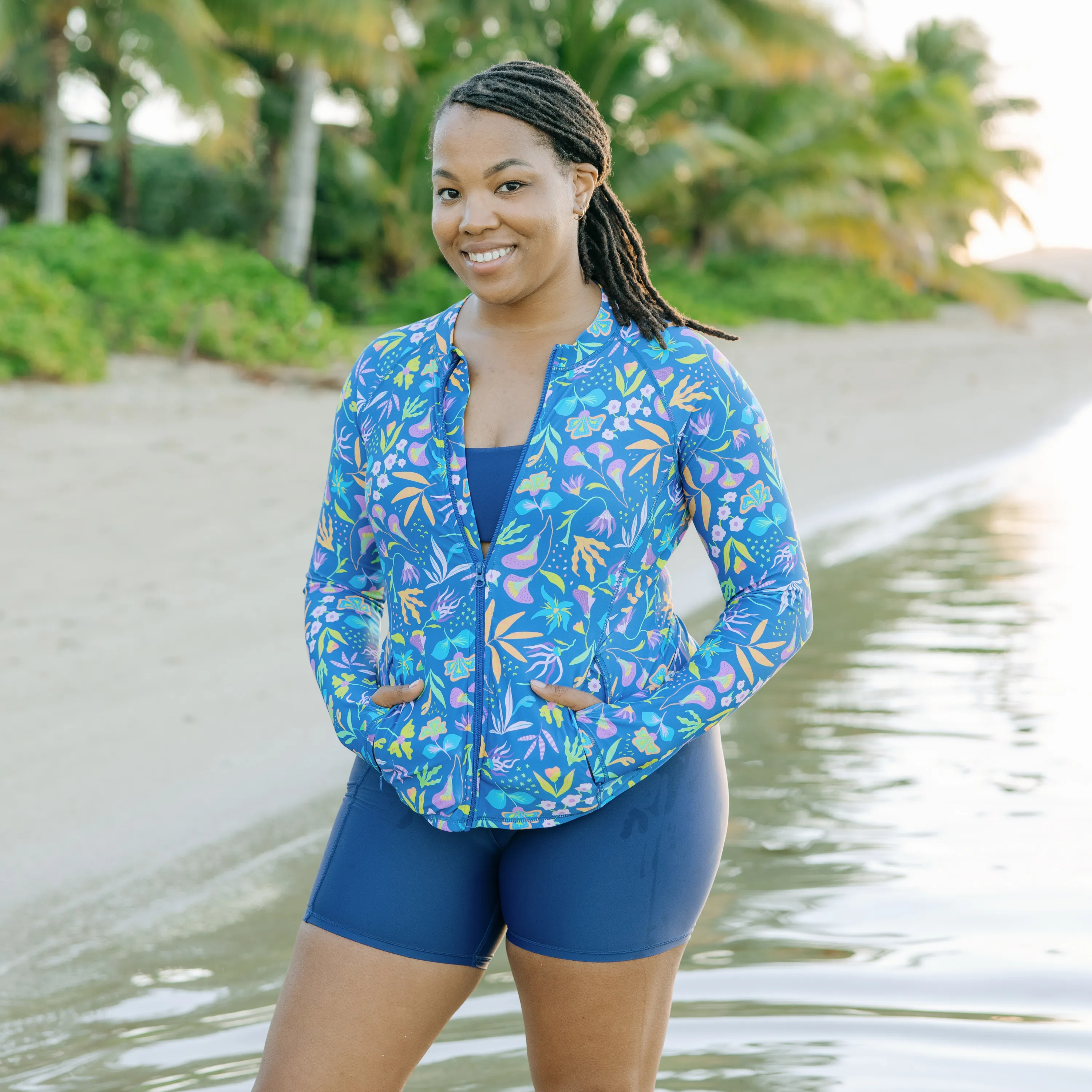 Women's Long Sleeve Rash Guard with Pockets | "Tropadelic"