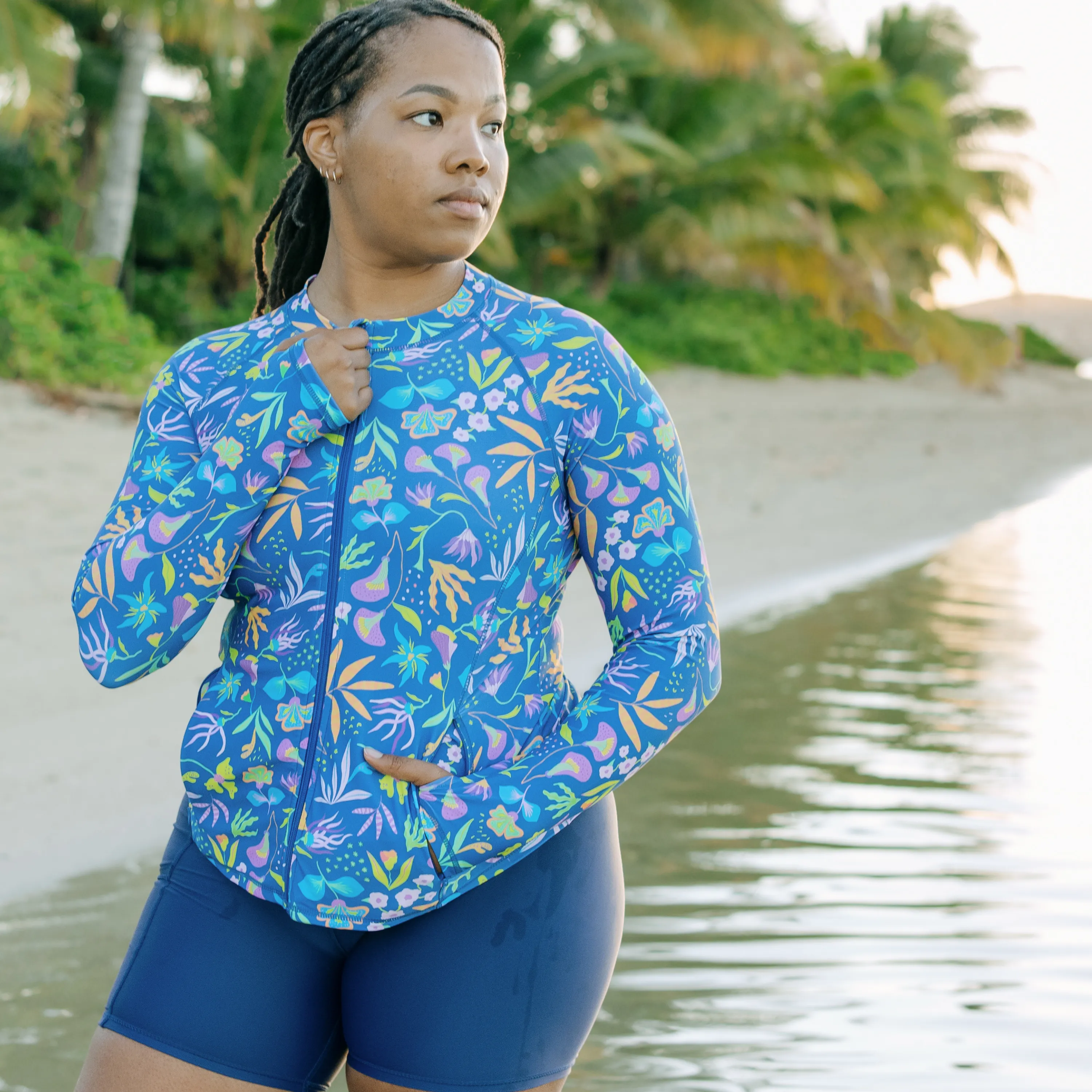 Women's Long Sleeve Rash Guard with Pockets | "Tropadelic"