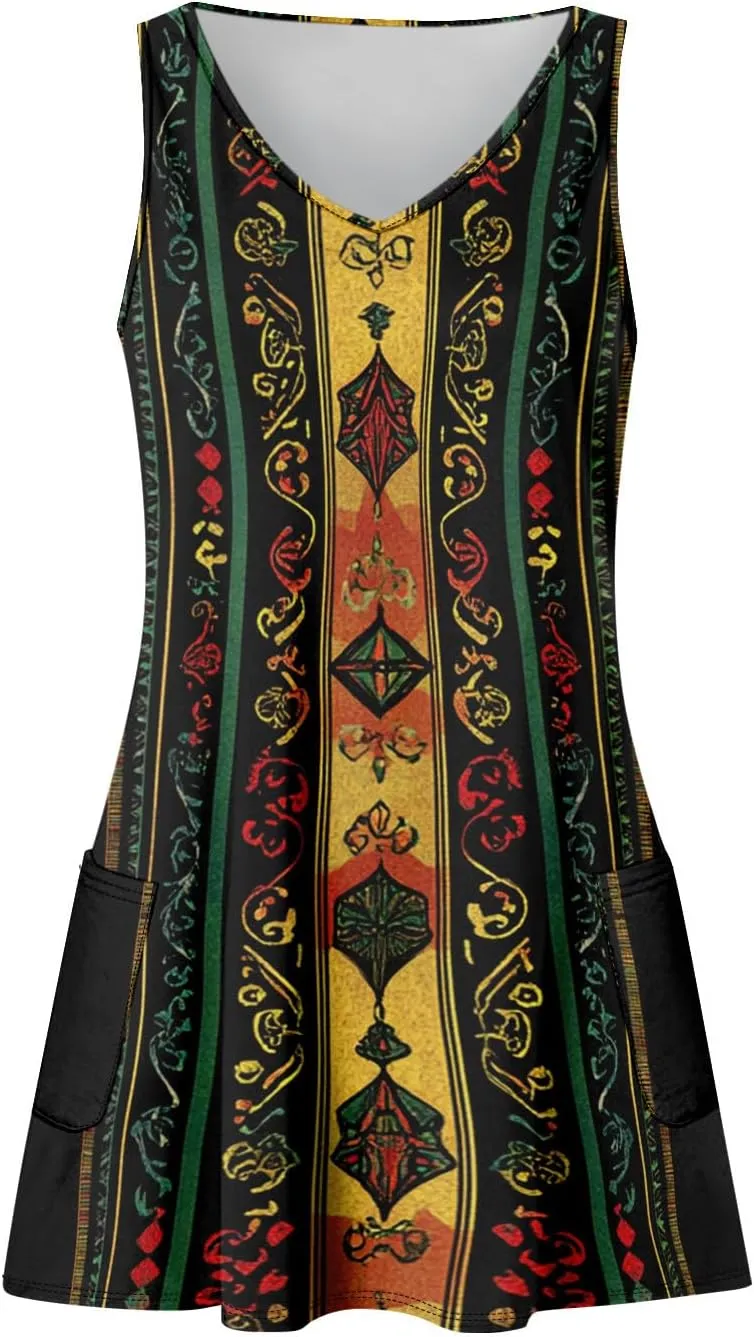 Women's Summer Dresses Sleeveless Vacation Dress with Pocket Casual 2025 Sundress Beach Printed Swimsuit Coverup
