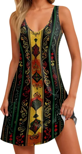 Women's Summer Dresses Sleeveless Vacation Dress with Pocket Casual 2025 Sundress Beach Printed Swimsuit Coverup