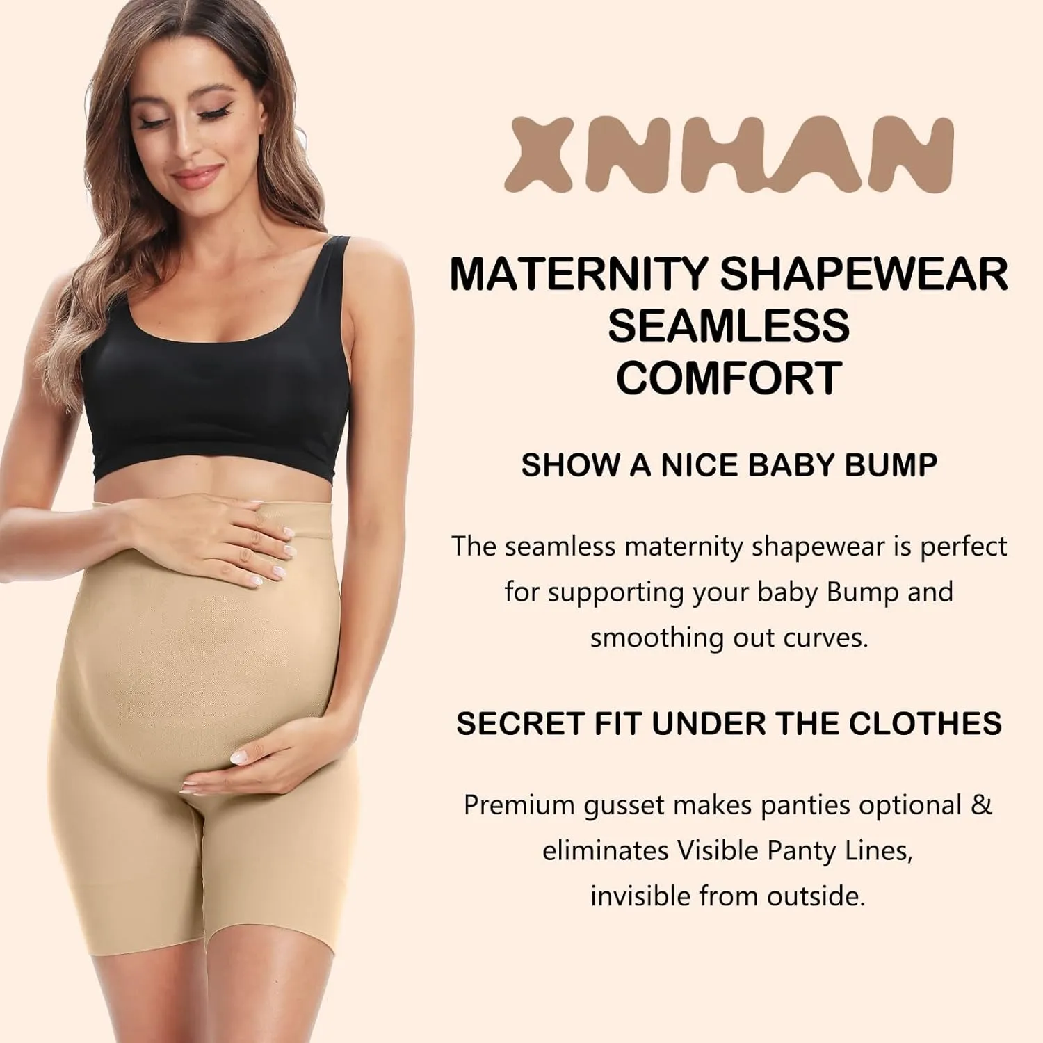 XNHAN Secret Fit Shaper Panty - Seamless Maternity Shapewear for Dress, Belly Support, Prevent Thigh Chaffing, S-XXXL
